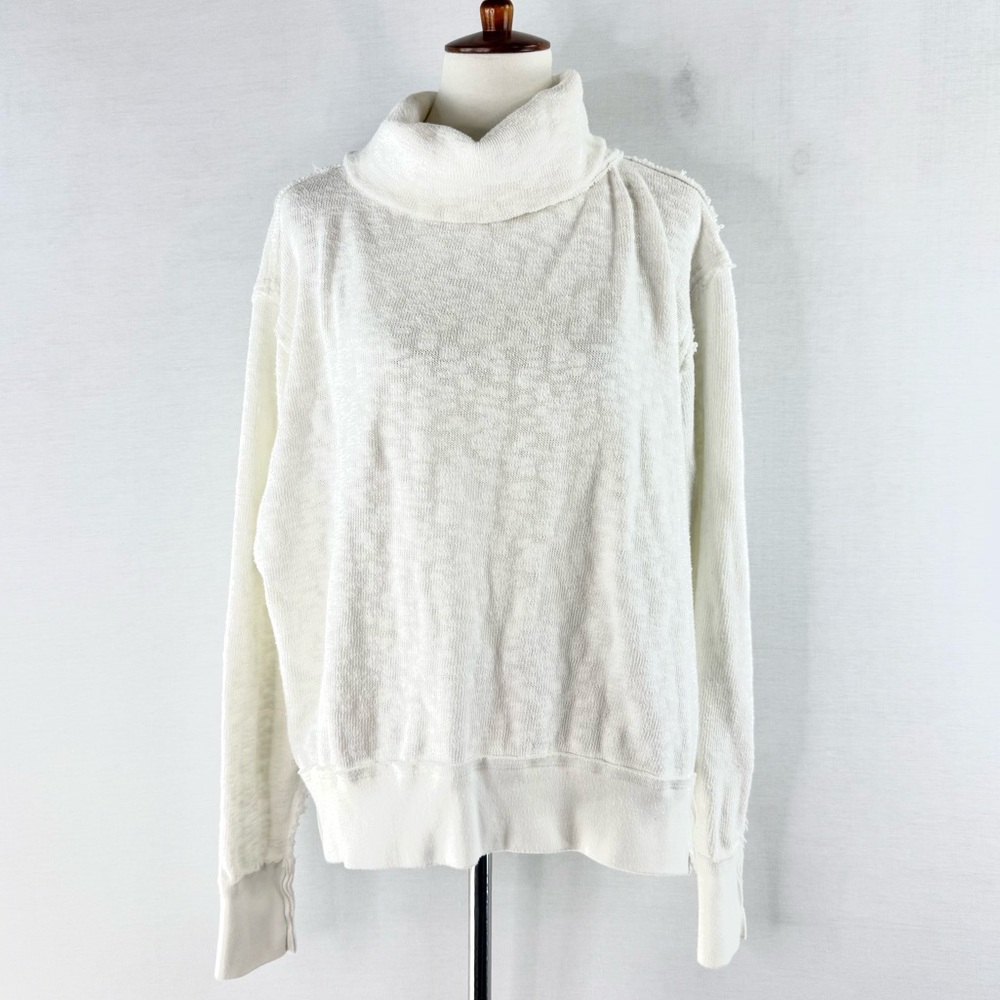 WE THE FREE Timmy Boxy White Oversized Cotton Blend Turtleneck Sweater